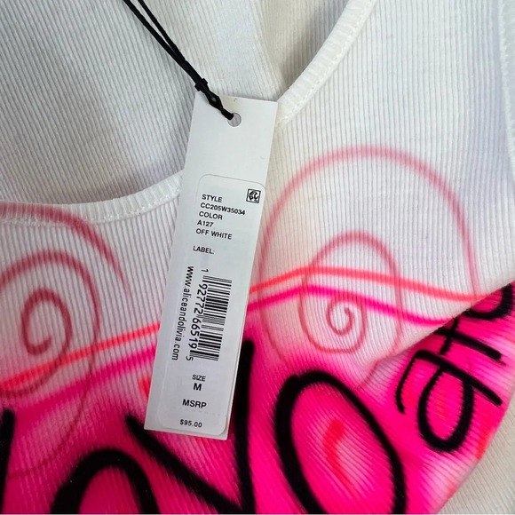 NWT Alice + Olivia Spray Paint Graffiti Graphic Ribbed Tank Top - Picture 4 of 6